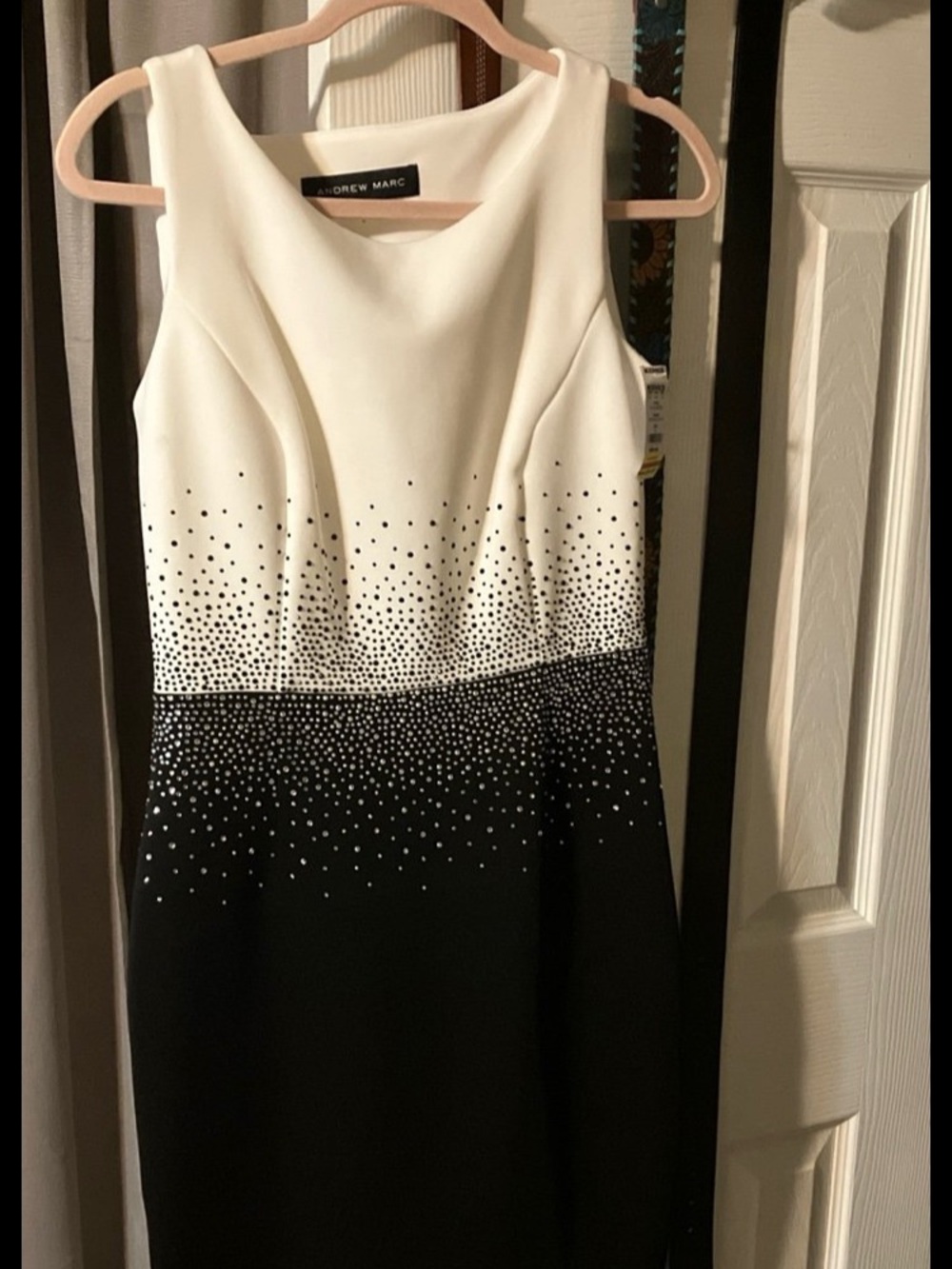 Andrew Marc White and Black Midi Sheath Dress with Sparkle Ombre